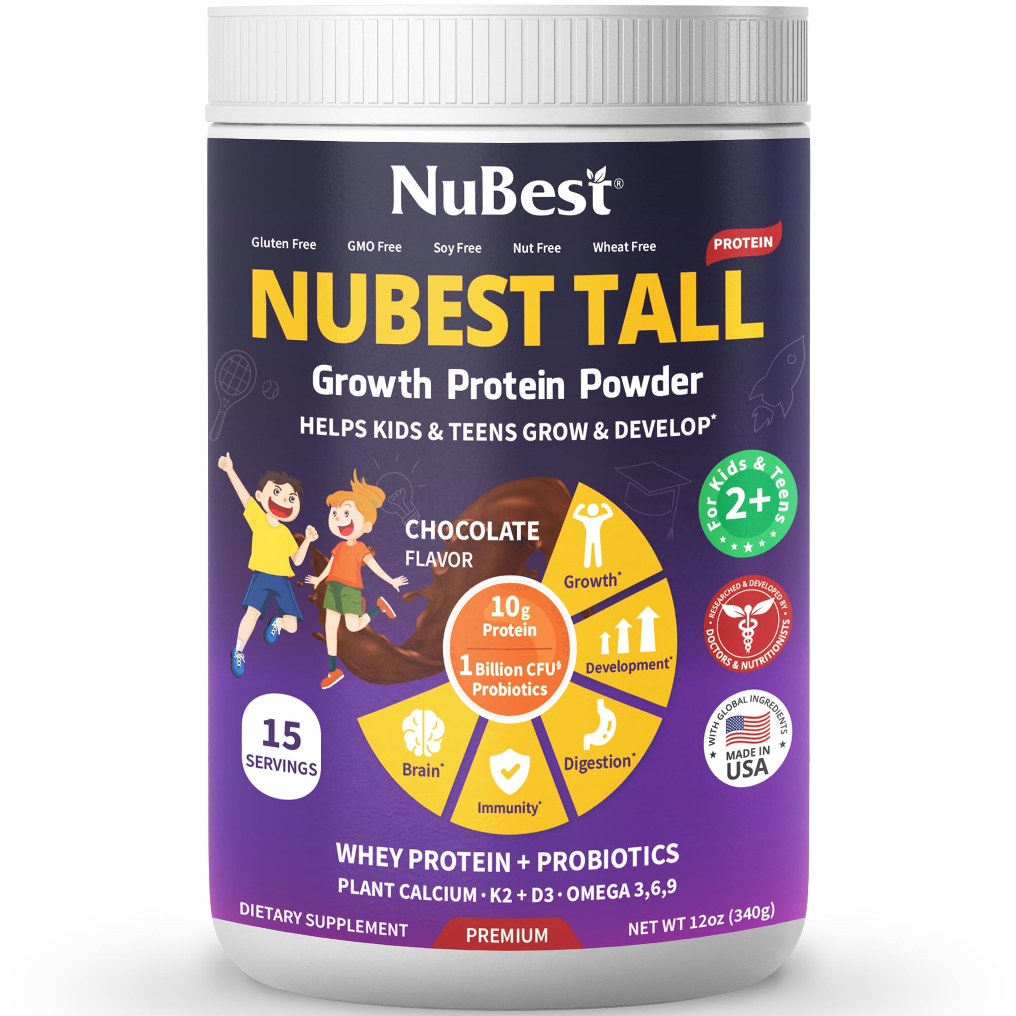 NuBest Bundle Tall Growth Protein with Chocolate Flavor + Doctor Taller 60 Vegan Capsules - Support Height Growth, Bone Strength, Bone Growth and Overall Health