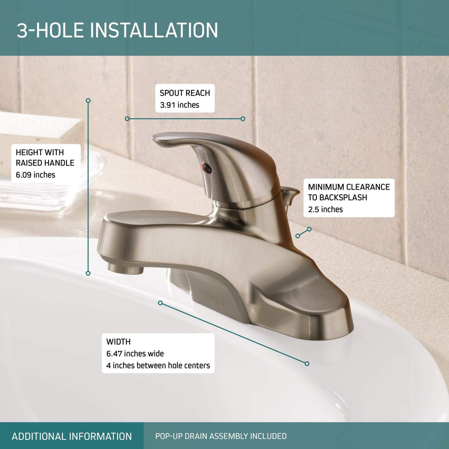 Peerless Centerset Bathroom Faucet Chrome, Bathroom Sink Faucet, Single Handle, Drain Assembly, Chrome P136LF - Touch On Bathroom Sink Faucets - 