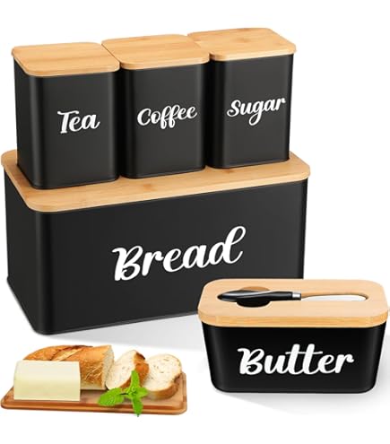 Amazon.com: Plexon Bread Box for Kitchen Countertop with 3 Coffee