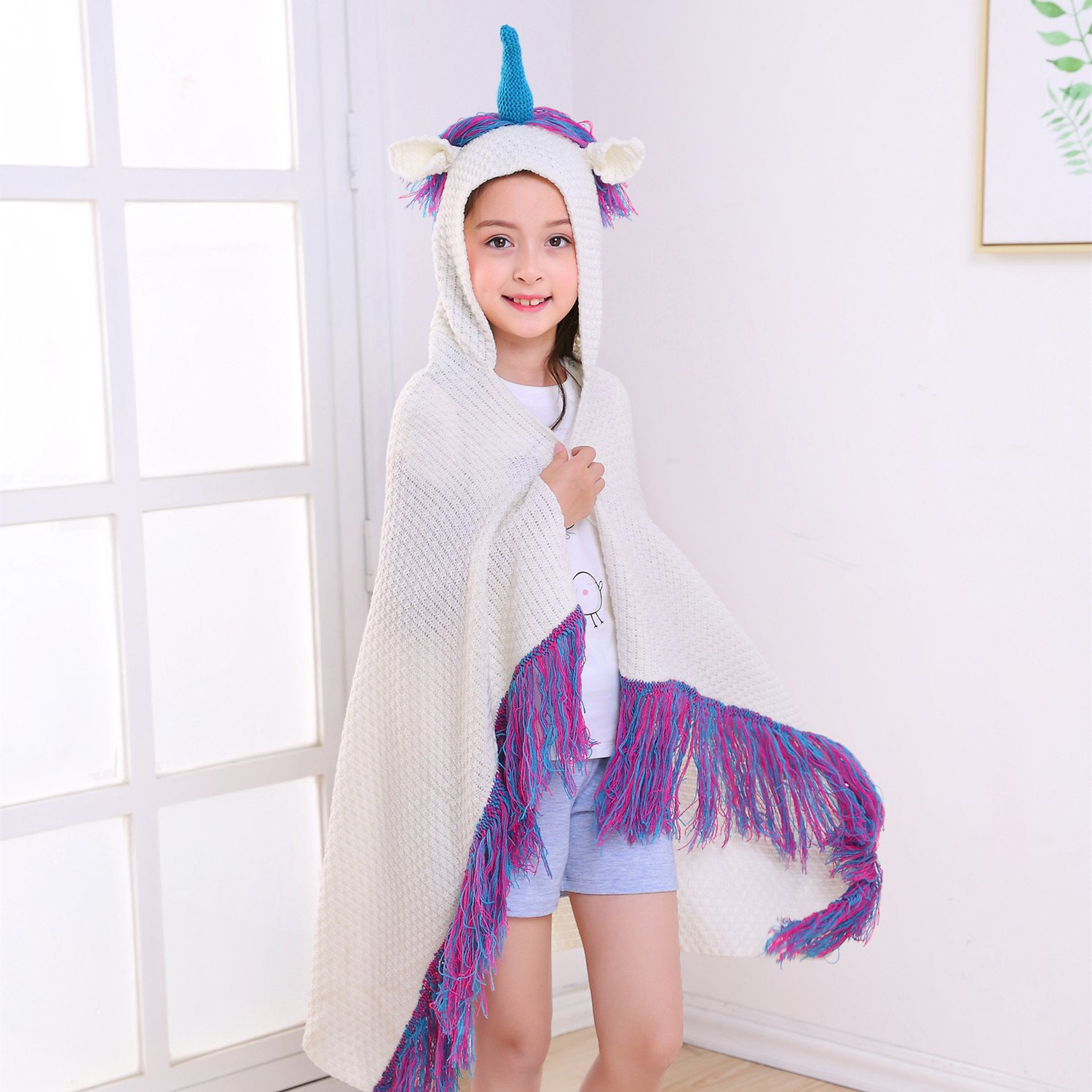 DDMY Unicorn Blanket Handmade Crochet Knitting Blankets For Kids Teens Adult, Soft Seasons Sleeping Blanket, Magic Hooded Cloak, Toddlers Knitted Hoodie