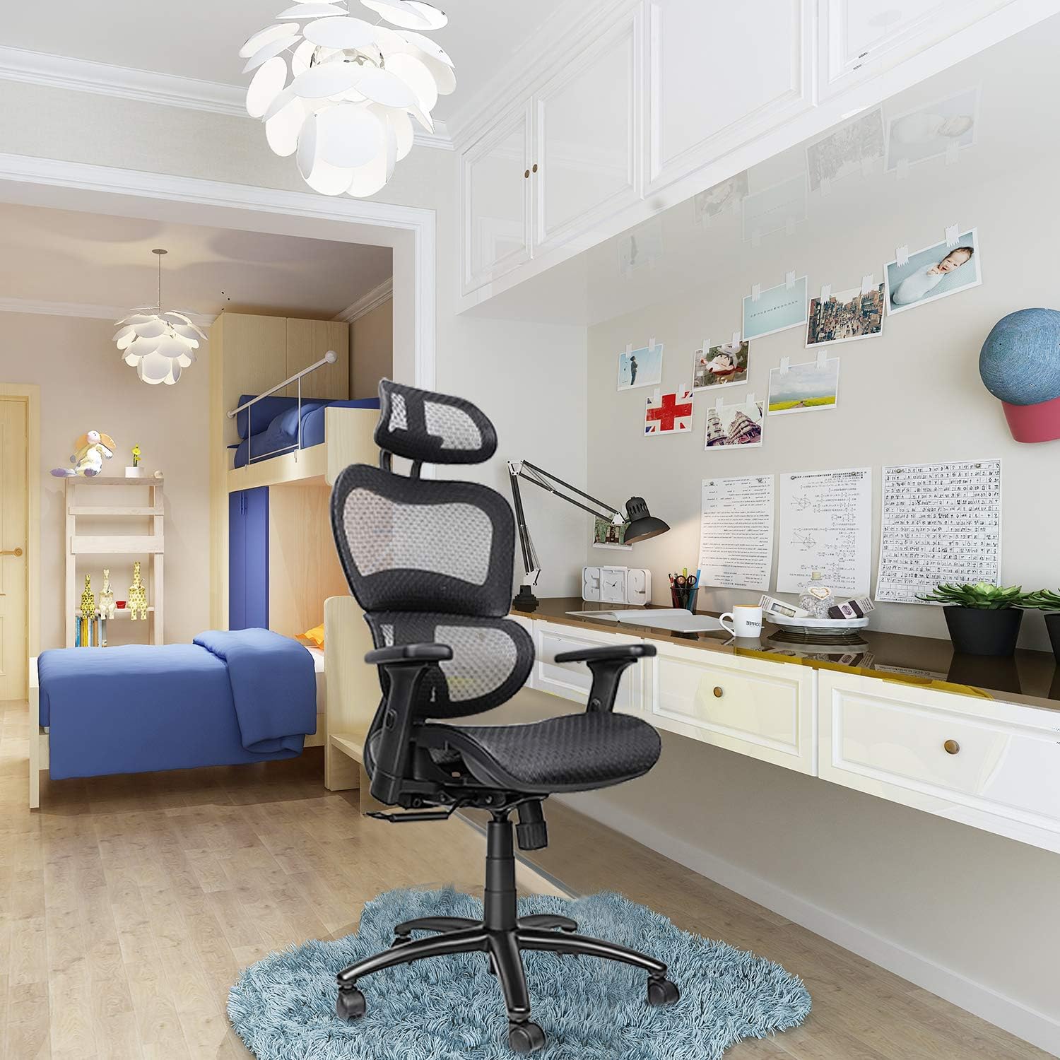 Ergousit Ergonomic Office Desk Chair Adjustable Headrest 3D Flip-up Armrests Seat Height Ergonomic Computer Chair，Executive, Drafting, Gaming or Office Chair (Black): Kitchen & Dining