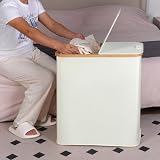 efluky 140L Laundry Baskets with Lid Two Compartments Beige view 8