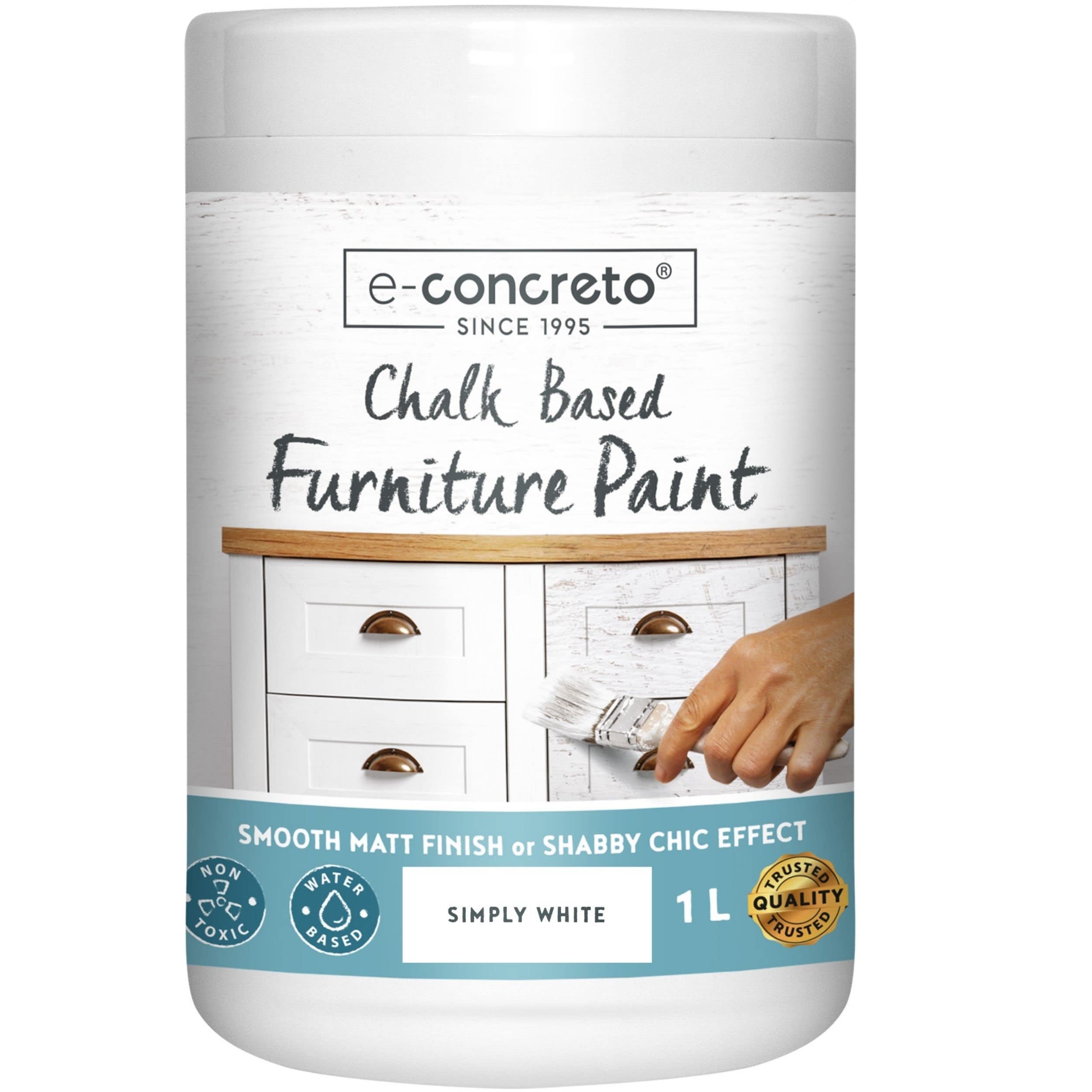 e-concreto Furniture Chalk Paint 1L, Shabby Chic or Matt Smooth Touch Finish | Chalk Paint + Stirrer (White)