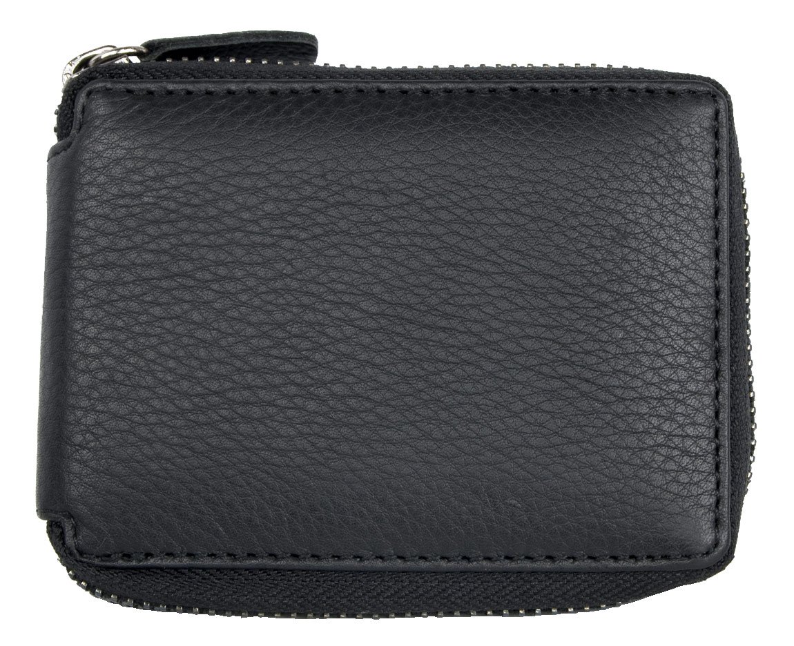 FLW Black small pocket size zip-around genuine leather wallet