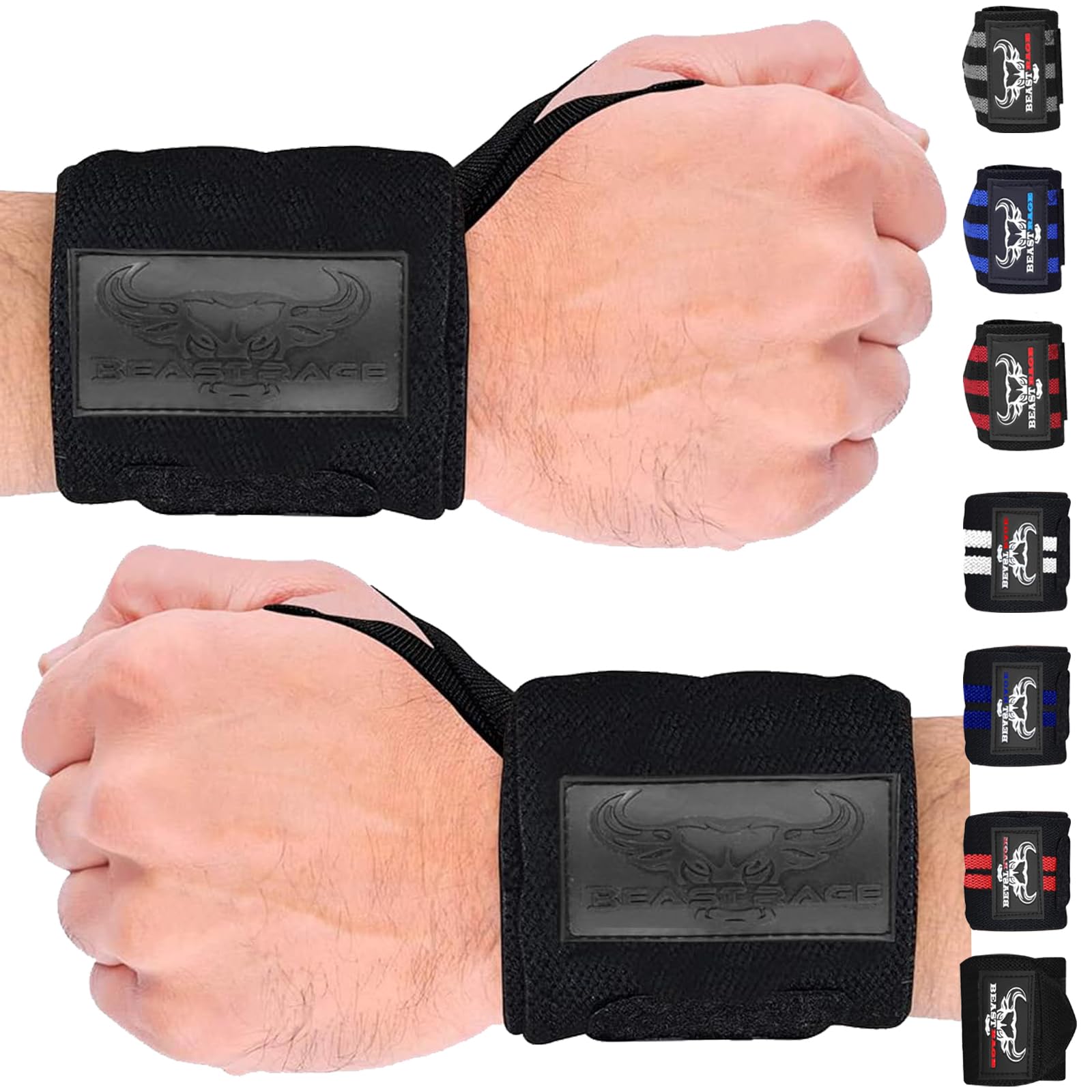 BEAST RAGE Weight Lifting Wrist Wraps 18 Inch–Professional Grade Gym Wrist Supports,Heavy Duty Thumb Loop Gym Wrist Straps for Powerlifting,Bodybuilding,Strength Training (Full Black)