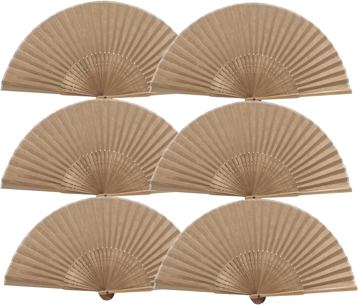 6Pcs Folding Paper Hand Fan Bamboo Handheld Dancing Wedding Gift Party Home Office DIY Decor Coffee