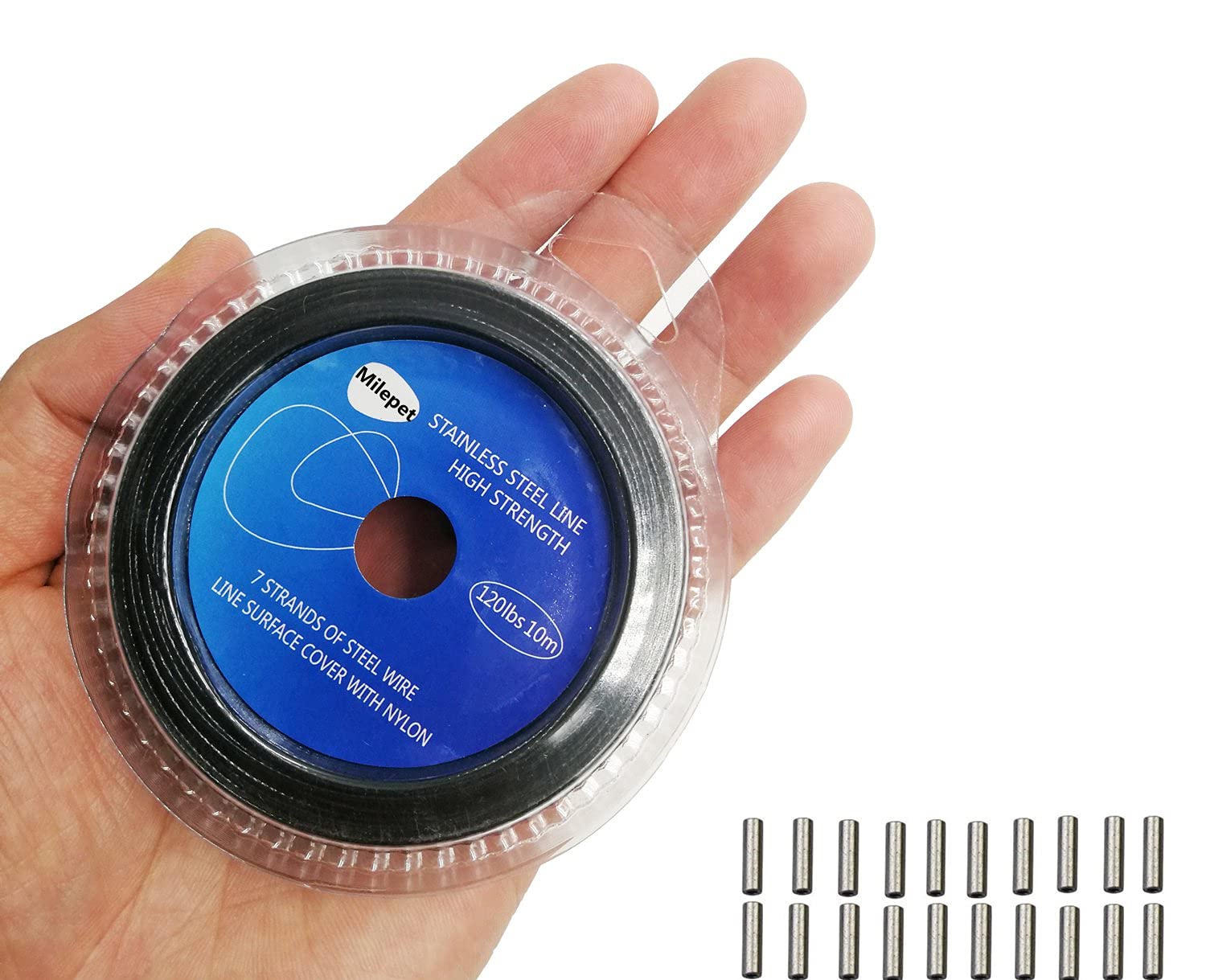 Black Fishing Wire Line: 10LB-200LB Stainless Steel Fishing Leader Wire 10 Meter with 20pcs Crimps Sleeves (100LB)