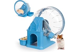 Vannon 4 in 1 Quiet Hamster Exercise Wheel, Multi Functional Hamster House with Running Wheel, Water Bottle, Food Bowl and Hideout, Small Animals Exercise Running Toys for Hamsters Gerbils Mice, Blue