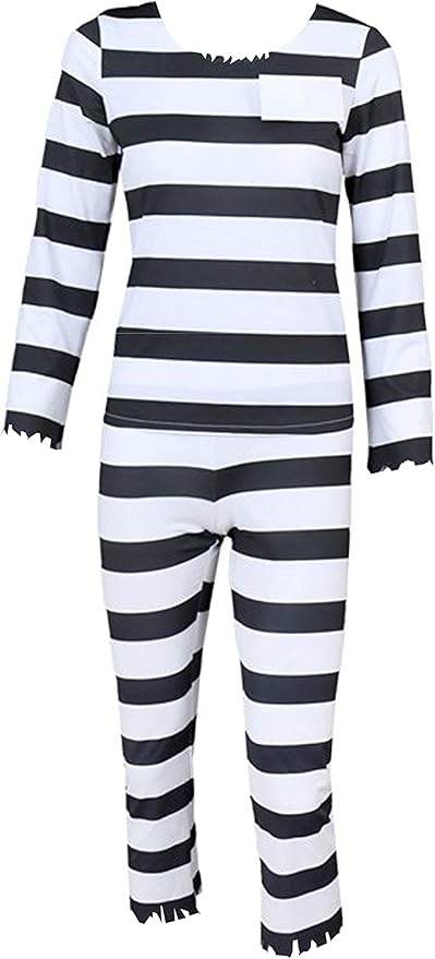 black and white striped prison jumpsuit