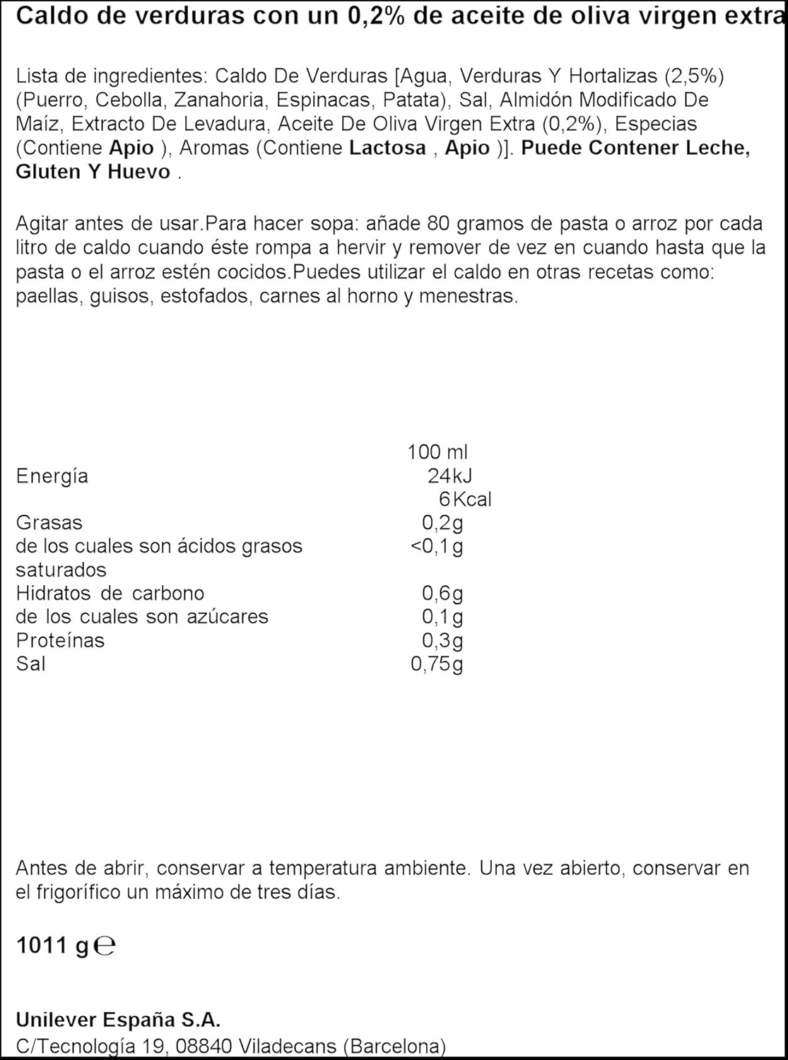 Knorr Caldo Líquido de la Abuela de Verduras - 1000 ml: Amazon.es ...