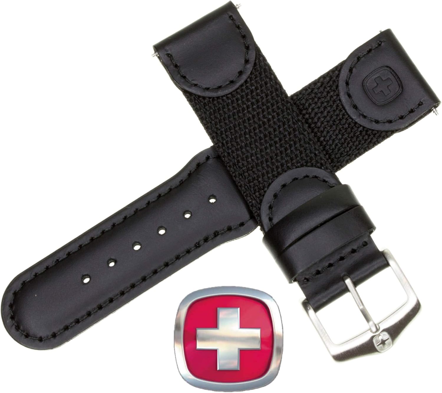 New 20mm Wenger Swiss Army Genuine Black Leather Strap