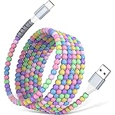 USB A to USB C Cable 6FT,Beaded Charger Cord 27W Fast Charging& Car Carplay for iPhone 17 16 Pro Max 15/iPad Pro 11 10th/ Samsung S25 S24 Ultra FE A16 A17 Android Phone Charger Cable Cute Girls Women