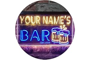 Personalized Your Name Est Year Theme Bar Beer Mug Decoration Dual Color LED Neon Sign Blue & Yellow 24" x 16" st6s64-w1-tm-b