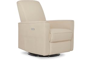 Evolur Harlow Deluxe Upholstered Plush Seating Glide Rocker, Swivel, Power Recliner with USB Port, Greenguard Gold Certified, Glider Chair for Nursery in Shell
