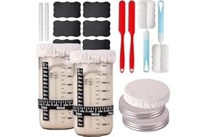VONAHAST Sourdough Starter Jar Kit - 2 Sets 32oz Glass Jar with Stainless Steel Lid & Cloth Cover, Wide Mouth Container, Feeding Band, Labels & Marker for Bread Baking Essentials