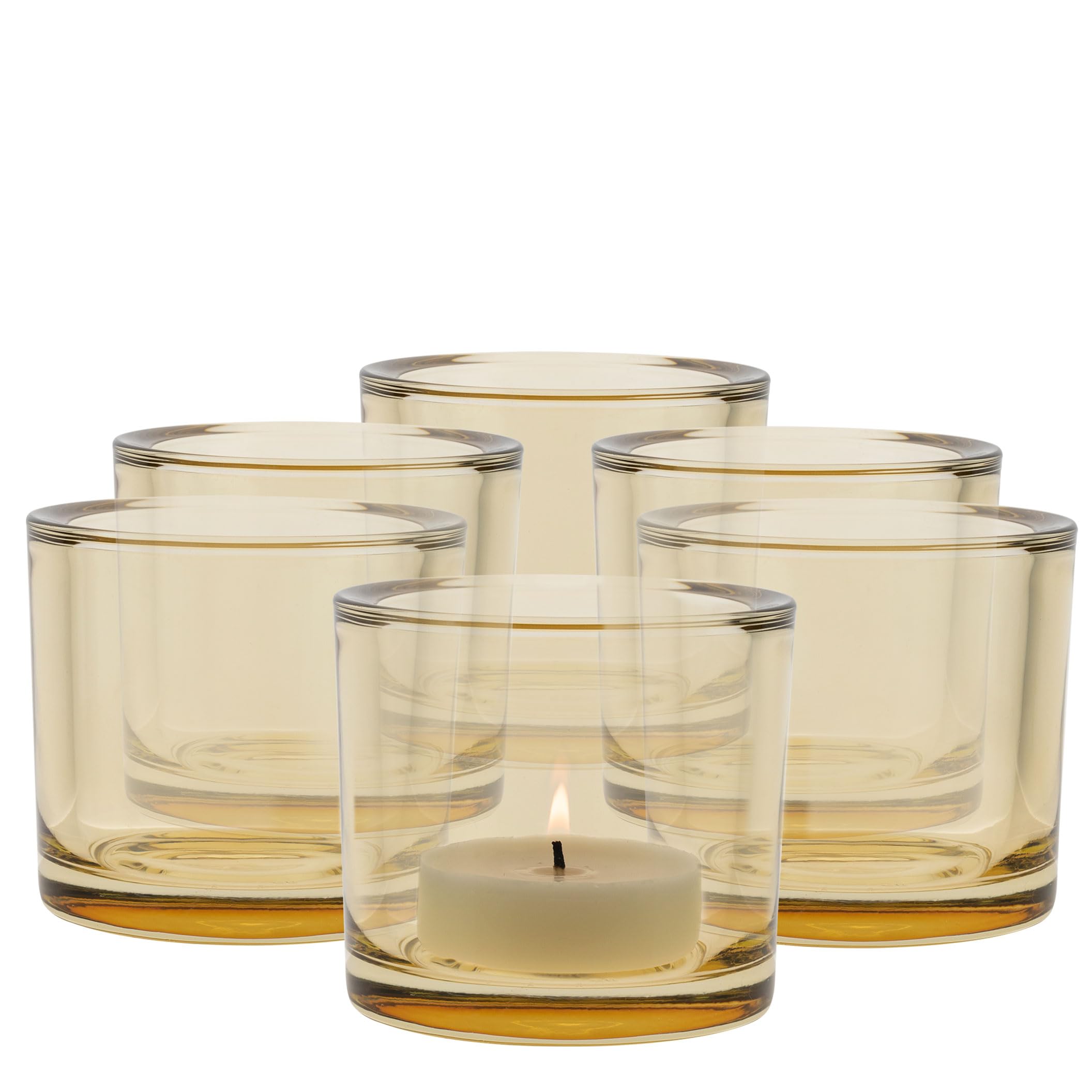 Trend For Home 6 Glass Tealight Holders H: 8 cm Ø 9 cm Candle Jars for Candle Making Round Candle Holder Tealight Candle Holders for Living Room Yellow Home Accessories, 250 ml, Luna