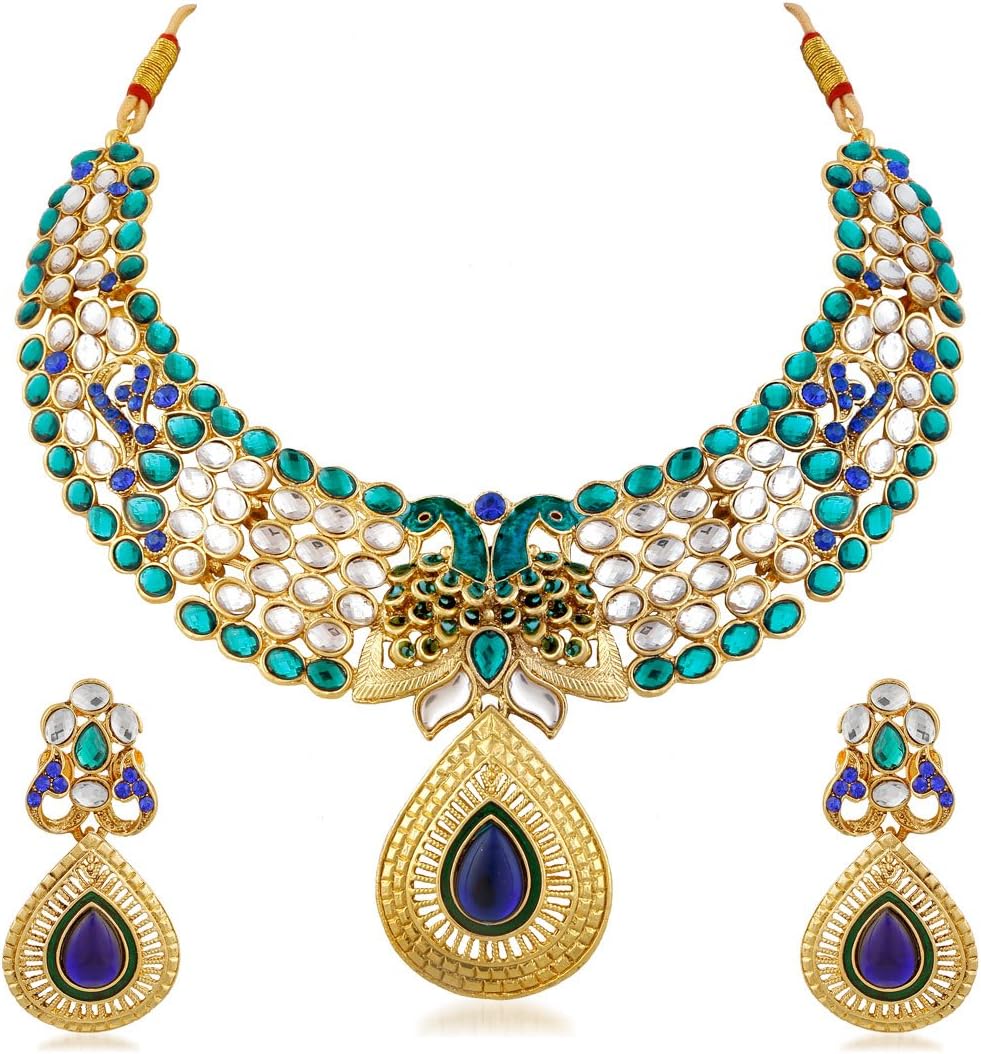 APARA Gold Plated Necklace set with kundan and Peacock Design and Meenakari For Women