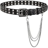 Double Grommet Studded Belt with Detachable Pants Chain Goth Belt for Men | Double Hole Goth Belt, Quality Leather, 0.5cm Thick Durable, Multiple Adjustment Holes, Punk Rock Studded Belt for Jeans