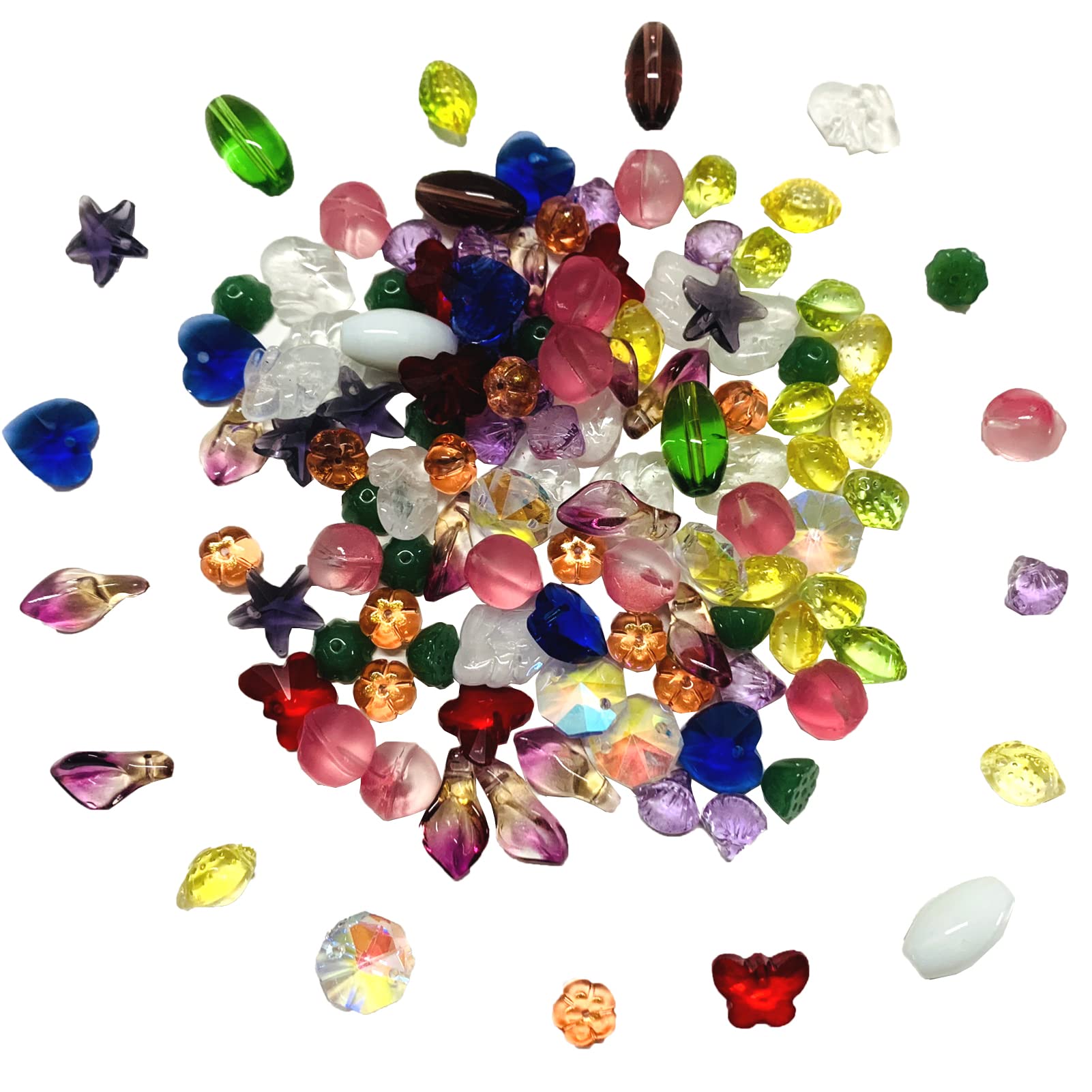 Gocelyn 100PCS Assorted Crystal Glass Beads for Jewelry Making, Mixed Shapes & Colors Lampwork Glass Beads Loose Beads for Crafts Bracelets and Necklaces