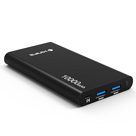 Externer Akku, Kinps Ultra Kompakt 10000mAh Power Bank External Battery Zusatzakku (Dual Port, Total 5V/3.5A) with Smart Char