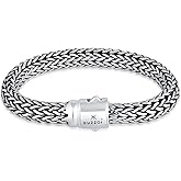 kuzzoi 925 Sterling Silver Round Byzantine Bracelet for Men, Length 7,48 inch - 9,05 inch, Width 0,35 inch, 1.87 oz
