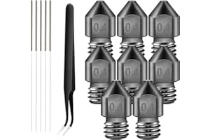 iMetrx 8PCS 0.4MM MK8 3D Printer Nozzles Set,Hardened Steel Nozzles+Stainless Steel Cleaning Kit,Non-Clogging Extruder Nozzle for Makerbot Creality Ender 3/5 CR-10