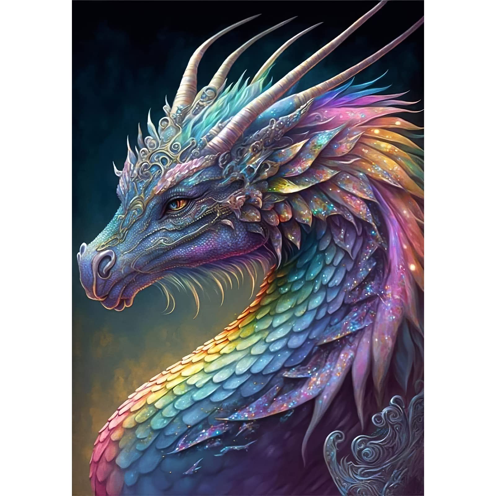 QENSPE 5D Diamond Painting Kits for Adults, Colourful Dragon Diamond Art Kits Full Drill Coloured Diamond Painting Dragon Kit for Kids Beginners, DIY Crystal Picture Art for Home Wall Decor 30x40cm