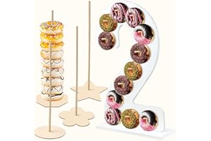 soleim 5 Pcs Donut Stand Set, Doughnut Party Supplies Include 1 Pc Digit Donut Wall Display Stand, 4 Pcs Doughnut Wall, for Birthday Wedding Baby Shower Party (White number 2)