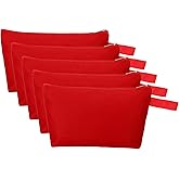 PATIKIL 9.1 x 5.1 Canvas Makeup Bags with Strap, 5 Pack Pencil Multipurpose Cosmetic Zipper Bag Case Travel Toiletry Storage Pouch Organizer for Home Office, Red