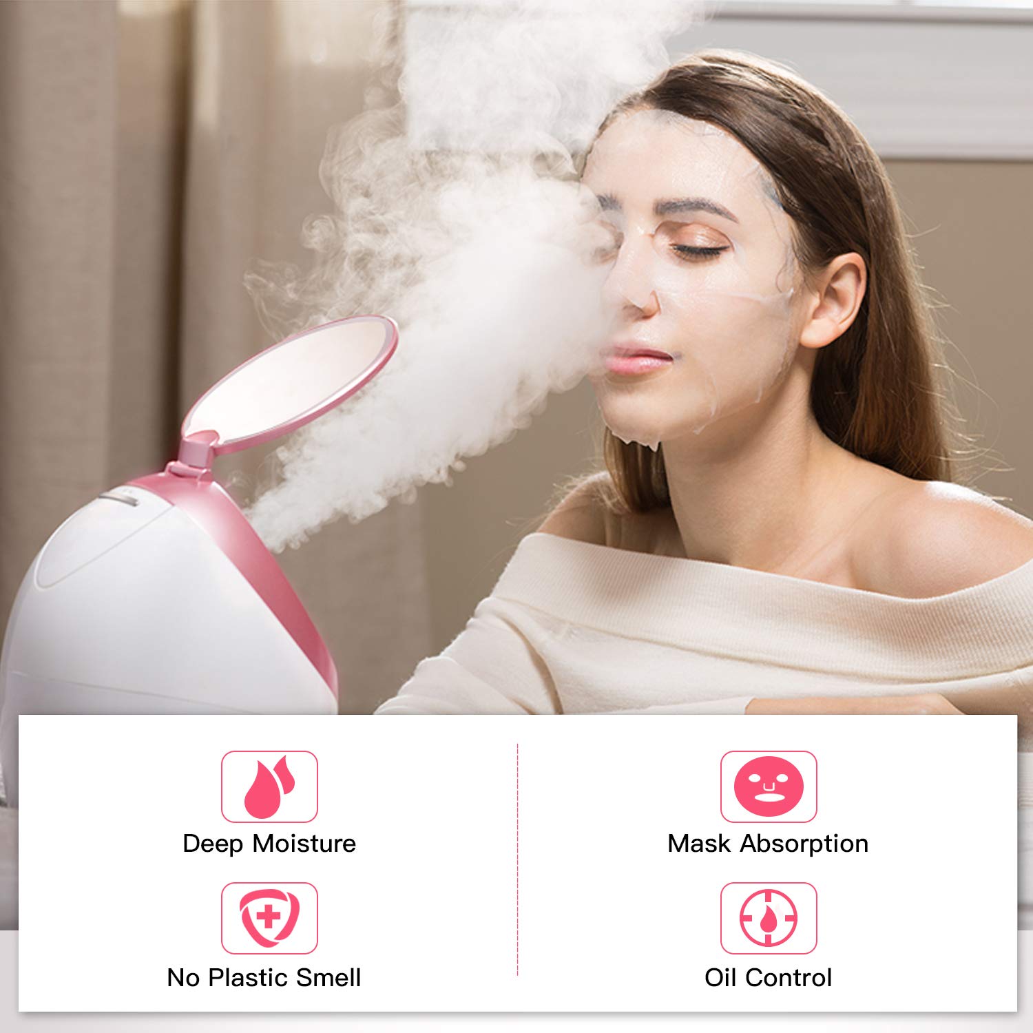 OKACHI GLIYA Nano Mist Face Steamer - Warm Mist Spa Facial Steamer Sprayer with LED Makeup Mirror - Home Sauna Humidifier Deep Moisturizing - Blackhead Remove Pores cleanse (Pink1): Beauty