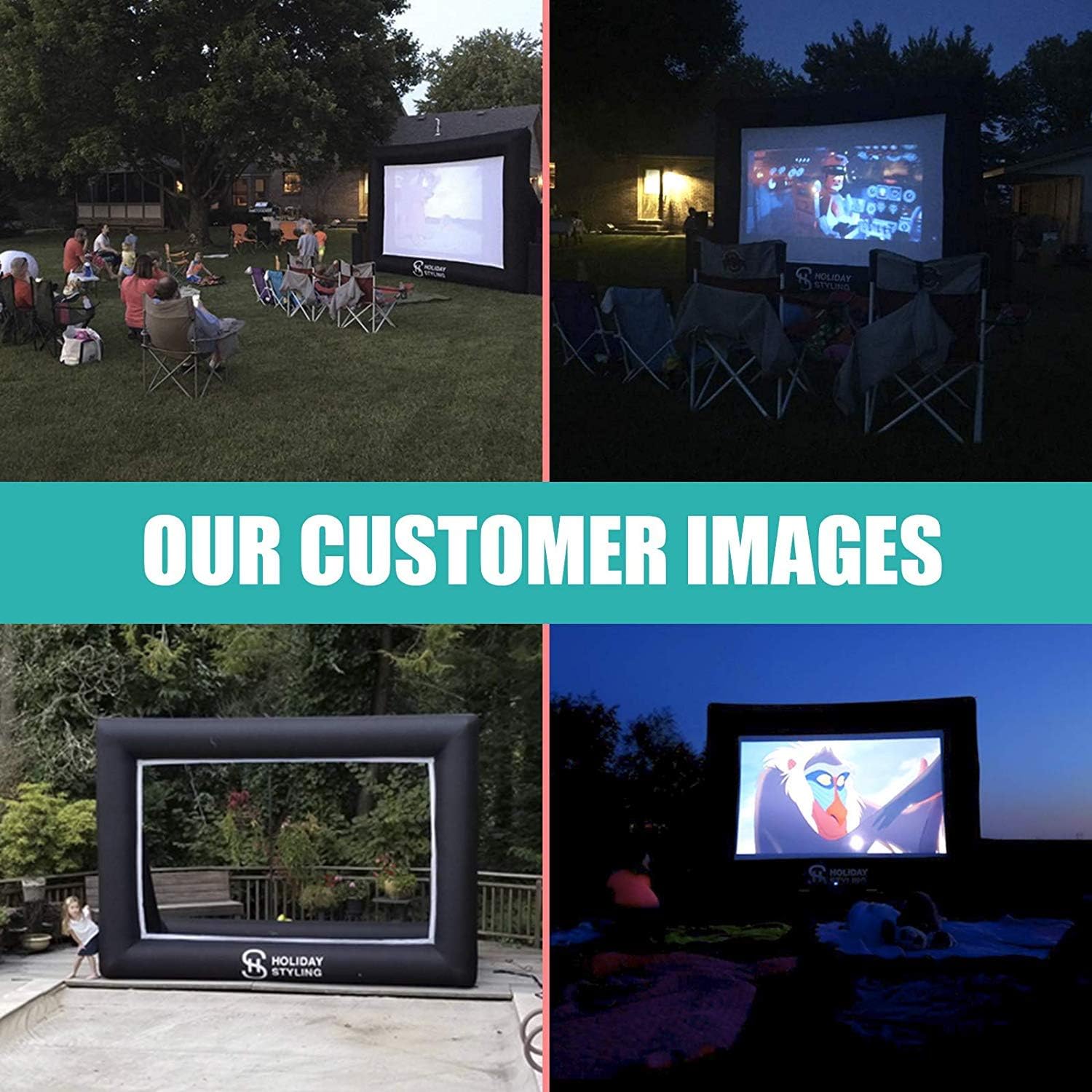 Holiday Styling: Outdoor Projector Screen – Outdoor Movie Screen - TV Projection Screen - Inflatable Portable Projector Screen for Family Movies - Premium Grade 200 inch Diagonal (16ft) Front + Rear: Electronics