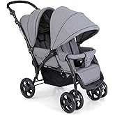 HONEY JOY Double Stroller, Foldable Lightweight Infant Twin with Tandem Seating, 5-Point Harness, Recline Seat, Storage Baske