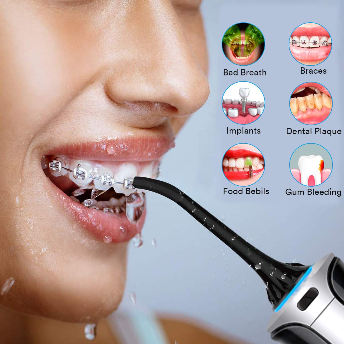 Cordless Water Flosser Pick Teeth Cleaner, BeMyLady 320ML Portable Water Flosser Pik Oral Irrigator for Travel, Home IPX7 Waterproof Water Dental Flosser with 4 Jet Tips for Braces and Teeth Whitening