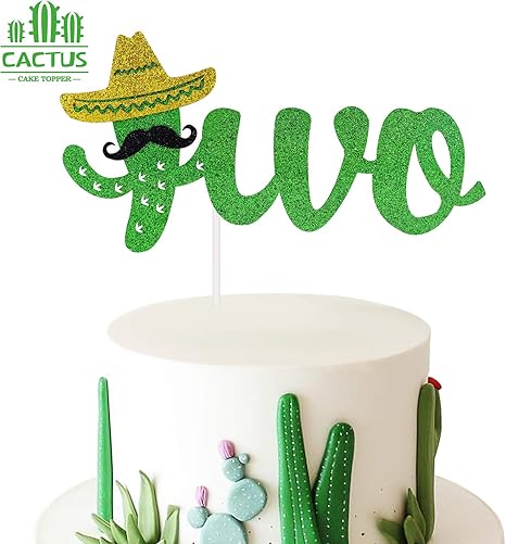 Amazon Com Cactus Two Cake Topper Happy 2nd Birthday Decoration