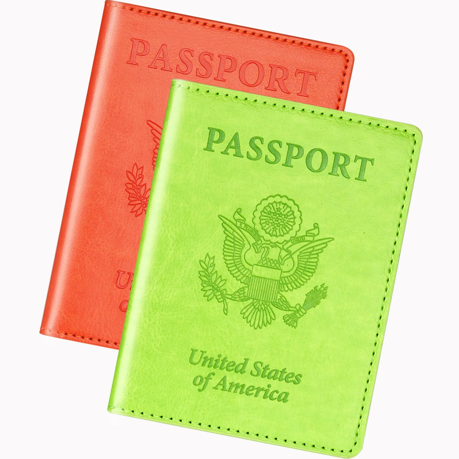 Herain Green & Orange Passport Holder, Cruise Essentials Passport Wallet Cover Case for Family Women Men, Travel Must Haves Passport Book Protector