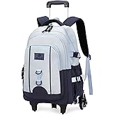 GRUOTEIS Boys Backpack with 6 Wheels for School Kids, Rolling Backpack for Boys Elementary Middle School Bags on Wheels, Blue