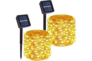 DAYLIGHTIR 2 Pack Total 200 LED 66FT Solar Powered Copper Wire String Lights Outdoor, Waterproof, 8 Modes Fairy Lights for Garden, Patio, Party, Yard, Christmas (Warm White)