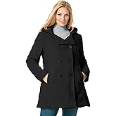 Woman Within Plus Size Double-Breasted Hooded Fleece Peacoat