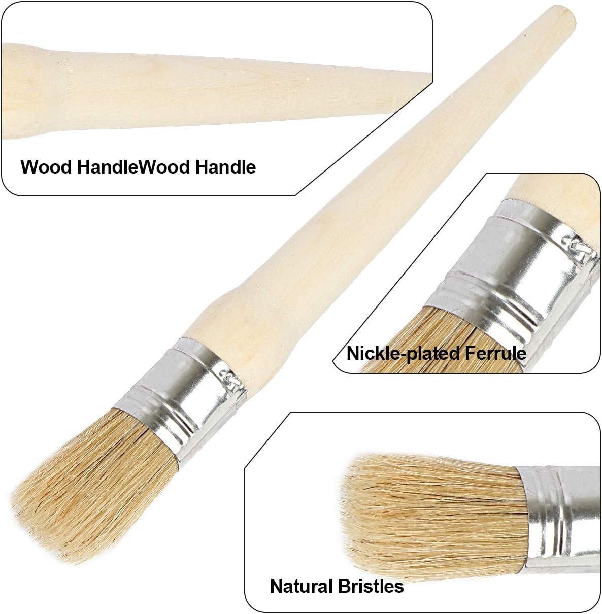 AHUNTTER 4 Pack 25mm Furniture Paint Brushes for Chalk Paint 1″ Natural