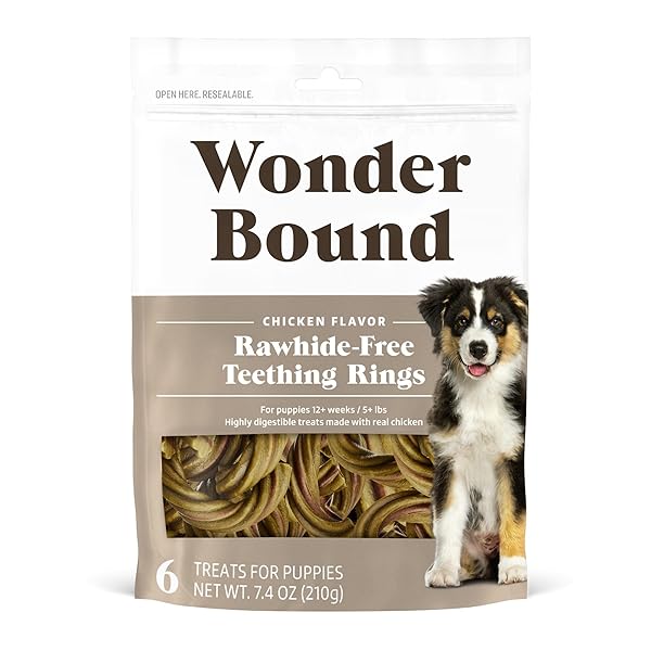 WONDER BOUND CHICKEN FLAVOR RAWHIDE-FREE PUPPY TEETHING RINGS, MADE WITH REAL CHICKEN, TASTY DENTAL HEALTH CHEWS FOR PLAQUE & TARTAR CONTROL, 6 COUNT