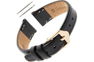 Gilden Ladies 8-14mm Stitched Calfskin Flat Black Watch Band FS60