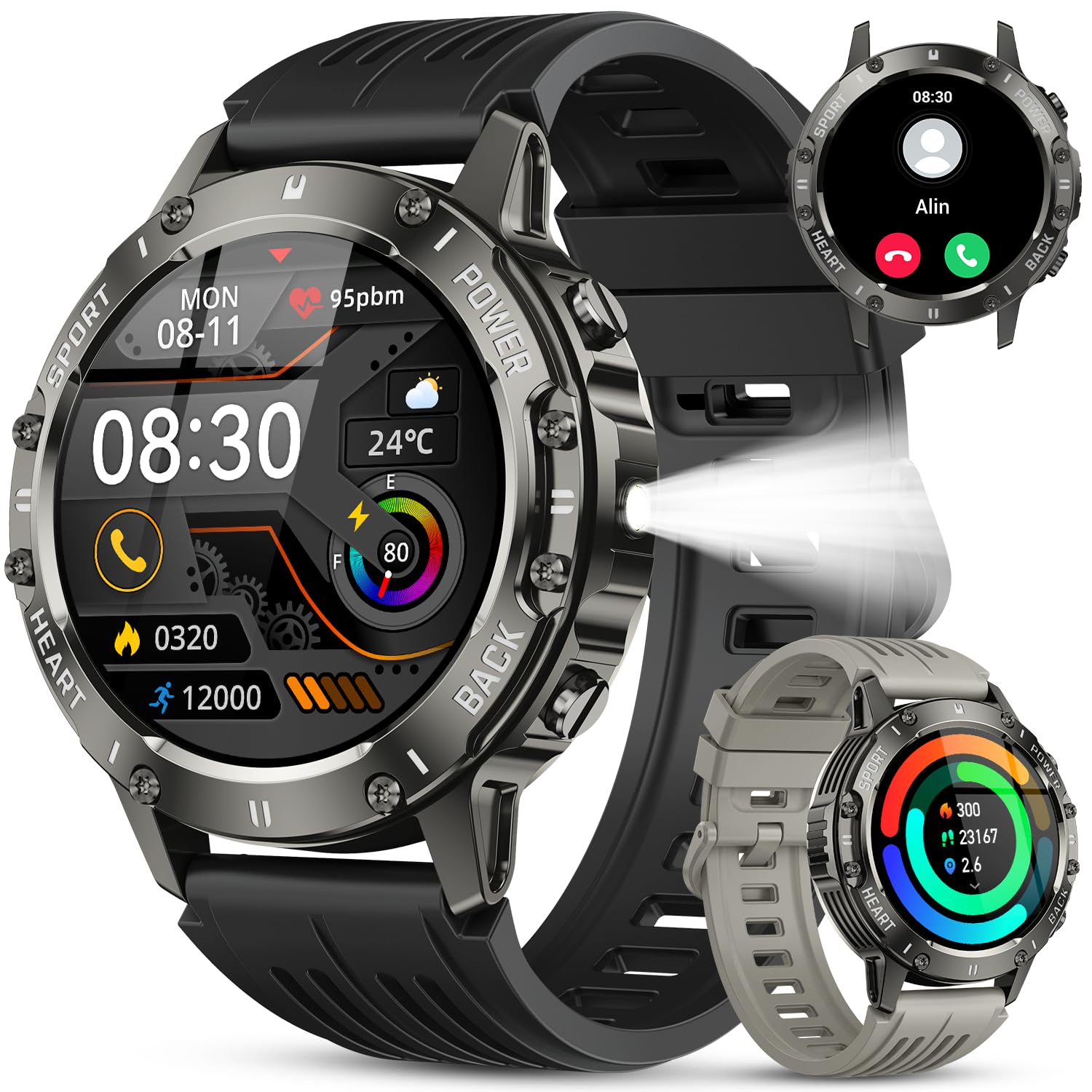 smart watch for men fitness tracker: waterproof make answer call running digital mens watches milita