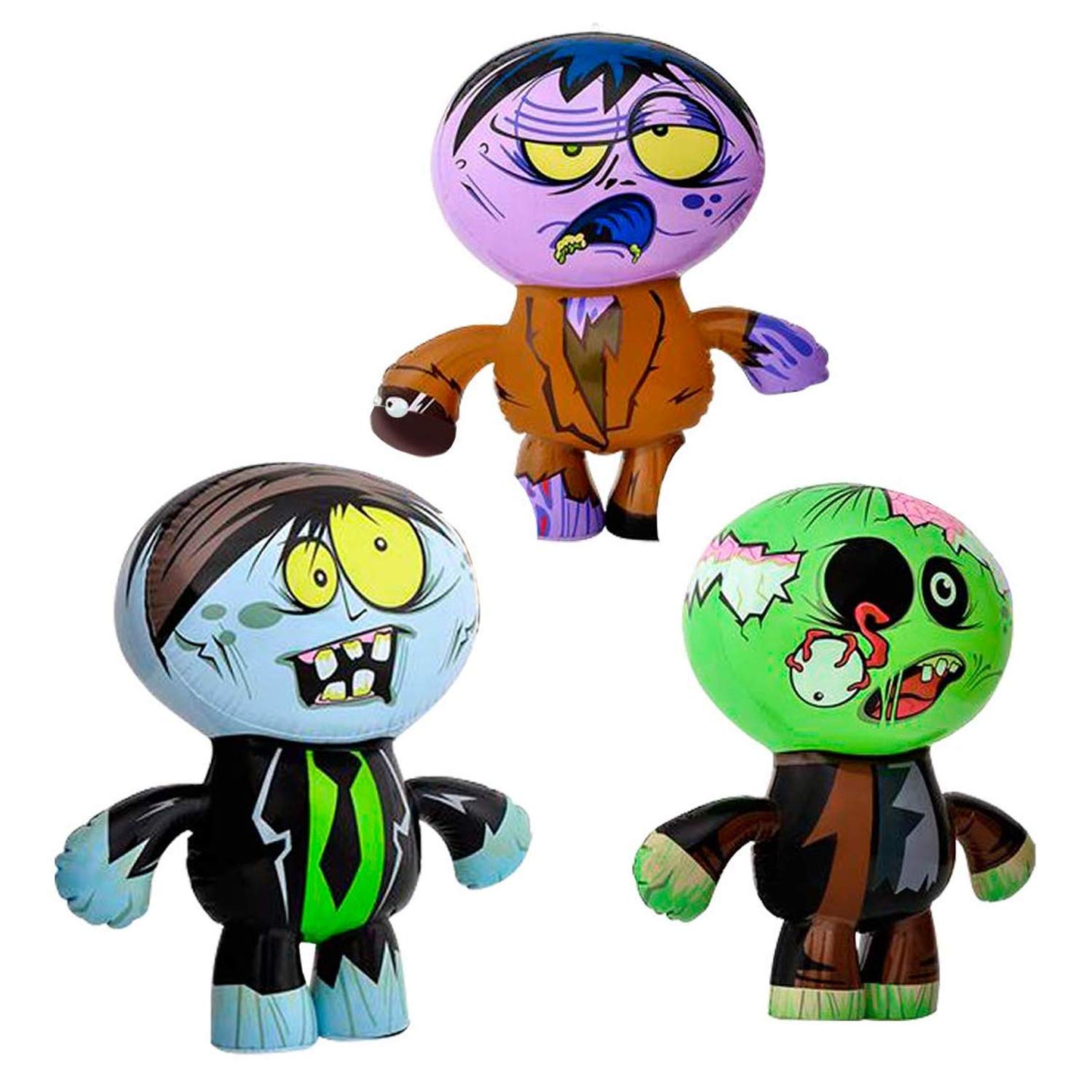 Kicko Inflatable Zombie Bunch - Pack of 3 24 Inch Assorted Decorative and Spooky Inflates - Perfect as Party Favor, Party Supplies, Horror Decoration, Pool Parties, Crazy Props