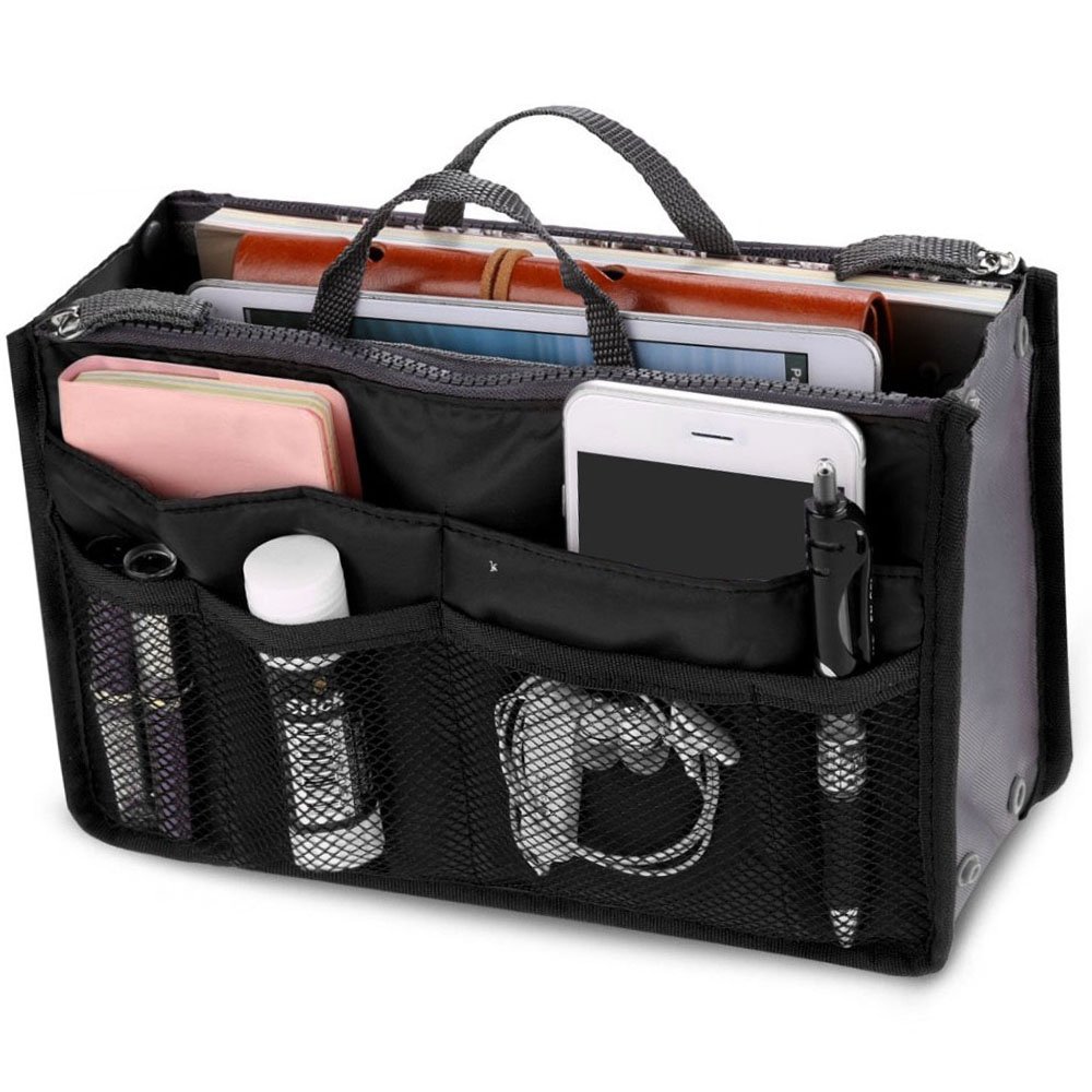 JTWEB Ladies Travel Insert Handbag Organiser Tidy Bag Purse Liner Cosmetic 13 Pocket Black