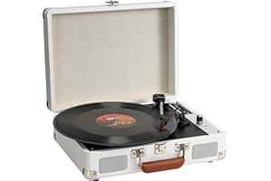 Hododou Vinyl Record Player Portable Suitcase Turntables Bluetooth 3-Speed USB Recording Built-in Speakers Belt-Driven LP Player Support AUX-in RCA Line Out Headphone Jack Audio Sound White