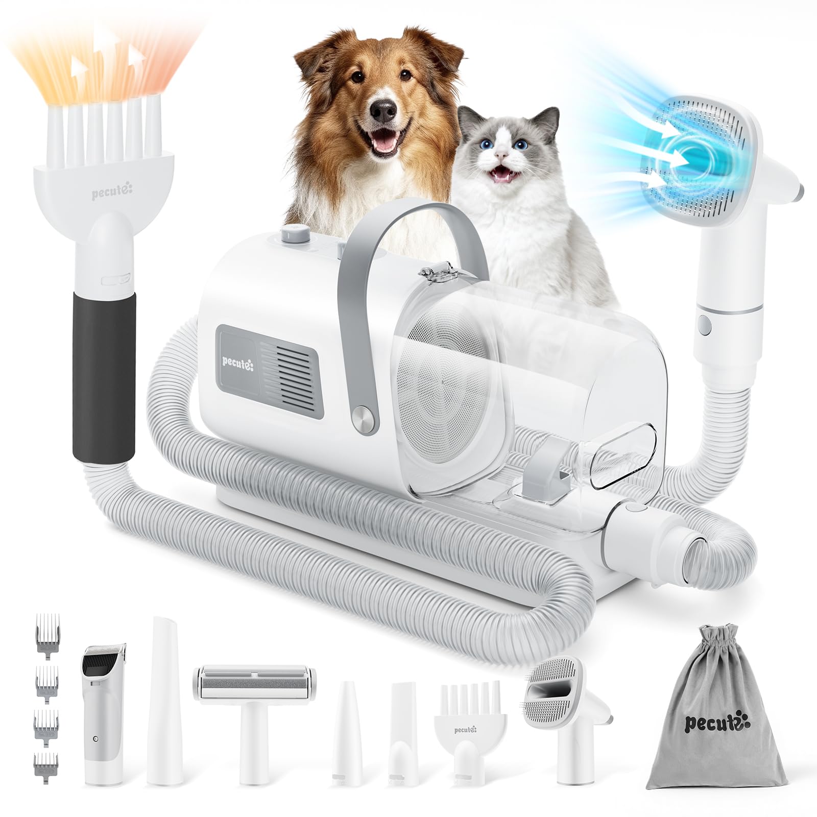 Photo 1 of Pecute Dog Grooming Vacuum & Dryer, 7-in-1 Pet Grooming Kit with Clipper, 10000Pa Dog Vacuum for Shedding Grooming, Adjustable Speed & Temp, 55dB Low Noise,1.7L Dust Cup