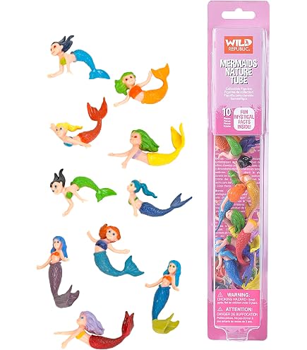Wild Republic 21510 - Set 5 Statuine Sirena In Polibag - Giocattoli Da Bagno, Regalo Bambini, Altezza 11-14 Cm, Multicolore