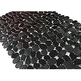 SONGZIMING Non-Slip Pebble Bathtub Mat Black 16 W x 35 L Inches (for Smooth/Non-Textured Tubs Only) Safe Shower Mat with Drain Holes, Suction Cups for Bathroom