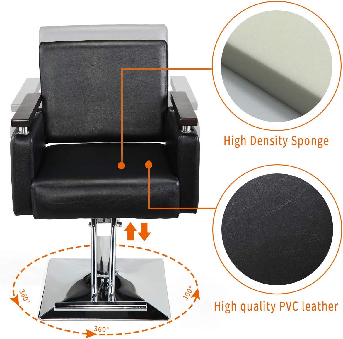 JAXPETY Hydraulic Barber Chair, 360 Degrees Rolling Swivel Wide Styling Salon Chair, All Purpose Beauty Equipment with Foot Rest and Square Base, Black: Kitchen & Dining