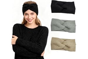 3PCS Solid Knitting Cross Knot Headbands for Women Ear Warm Wide Hair Bands Elastic Winter Headbands for Women